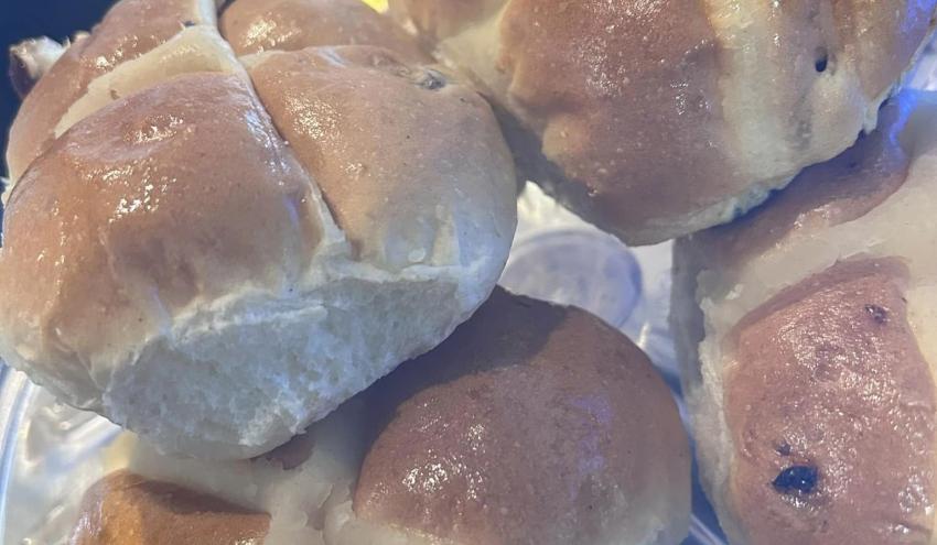 We have freshly baked hot cross buns